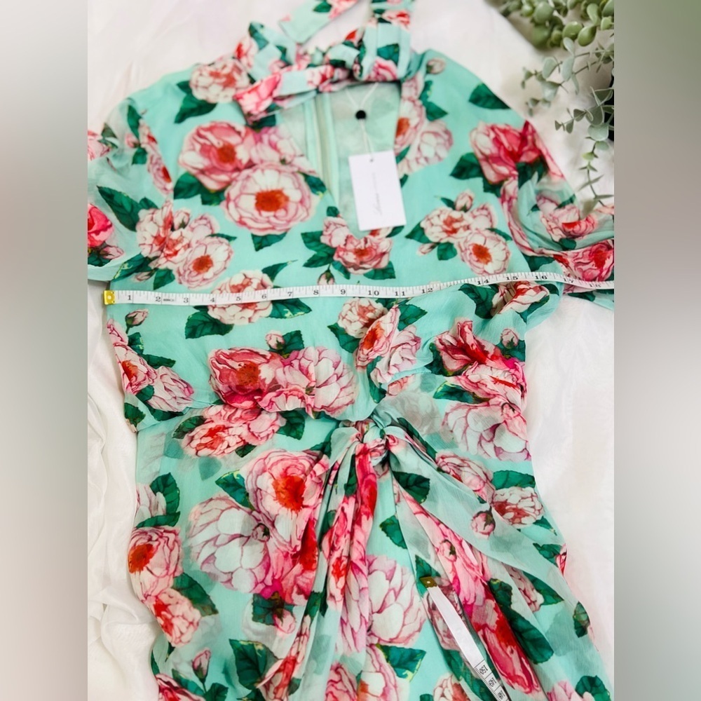 Lovers + Friends Sheer Amy Mini Mint & Pink Floral Dress NWT XS - Picture 9 of 13